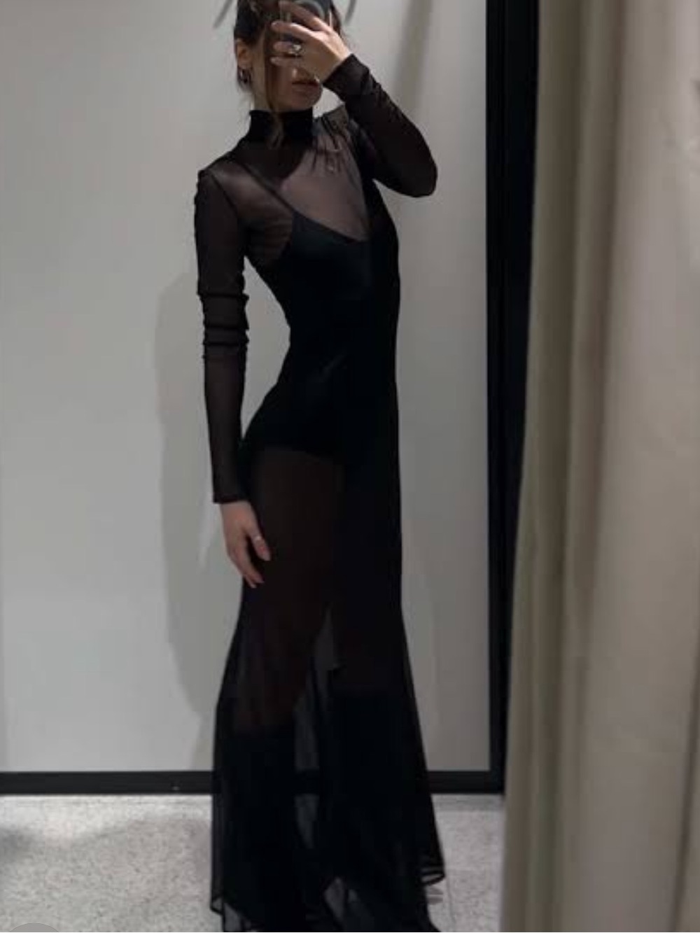 Zara Black Sheer Maxi Dress with High Neck